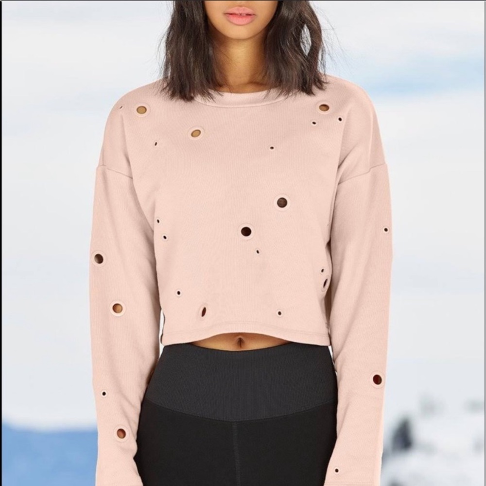 Alo Cadence Grommet Cropped Sweatshirt NWT Pink